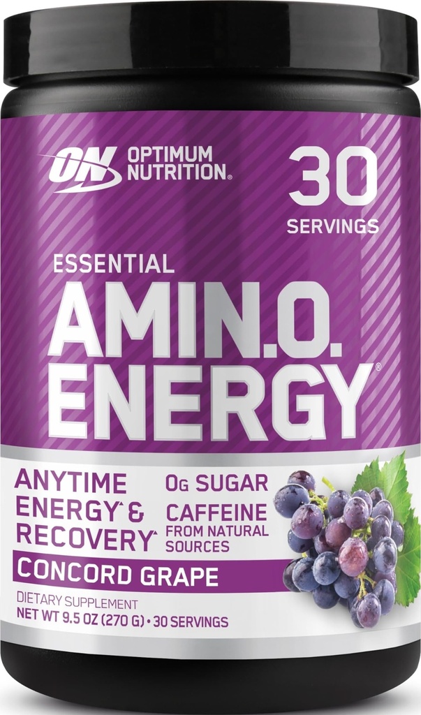 Optimum Nutrition Amino Energy - Pre Workout with Green Tea, BCAA, Amino Acids, Keto Friendly, Green Coffee Extract, אבקת אנרגיה - קונקורד Grape, 30 משרתים