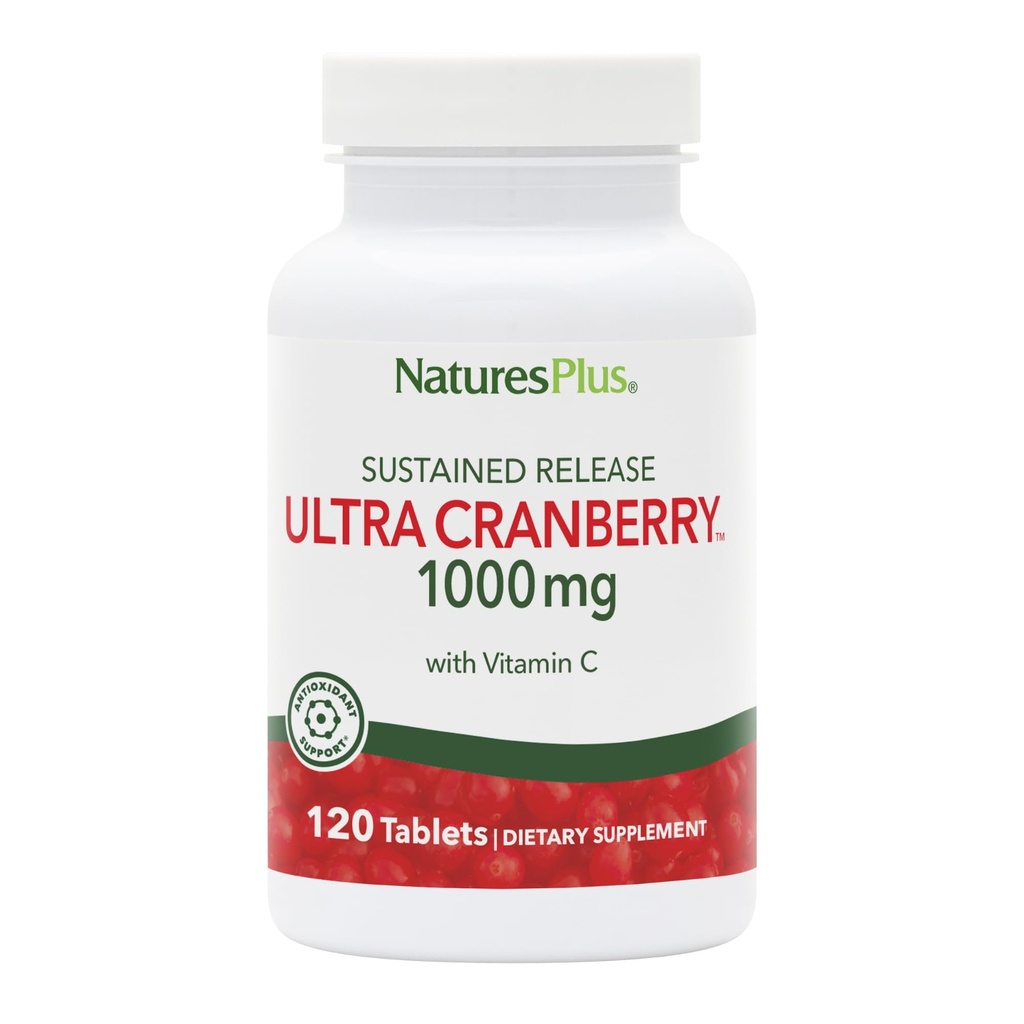 NaturesPlus Ultra Cranberry, Sustained לשחרר - 1000 מ"ג, 120 טבליות - עם ויטמין C - Vegetarian, Gluten חינם - 60 משרתים