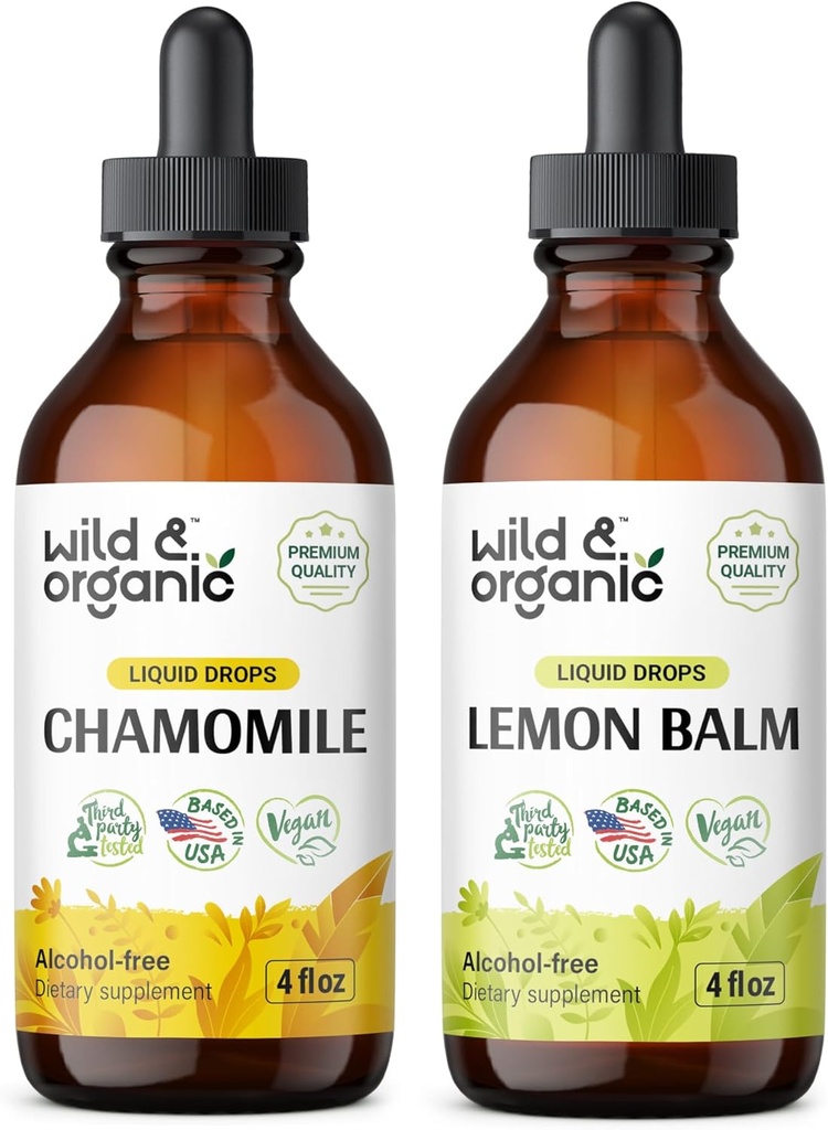 Wild & Organic Chamomile Tincture 4 fl oz & Lemon Balm Tincture 4