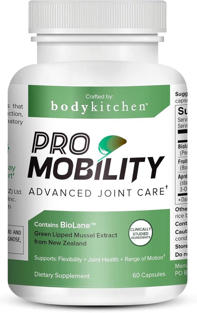 Body Kitchen ProMobility Joint & שריר תמיכה - 1050 מ"ג ירוק-Lipped Mussel לחלץ, FruiteX-B® & Boswellia for Mobility & Comfort (60 קפסולות)