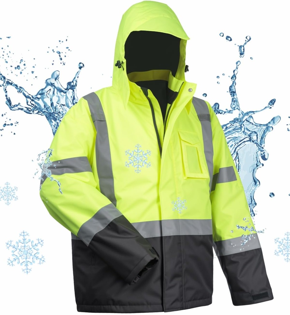100% בטיחות חסימת מים לגברים, Hi Vis Reflective Work Jackets, Construction Rain Coats for Cold Weather