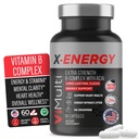 X-Energy תוספת כוח B מורכב עם Caffeine & ויטמין B12 - תמיכה באנרגיה עם B1, B3 Niacin, B6, Folic Acid, Biotin, B5, טאורין, גיינסנג, Rhodiola, Maca, Acai & Spirulina - 60 קפסולות