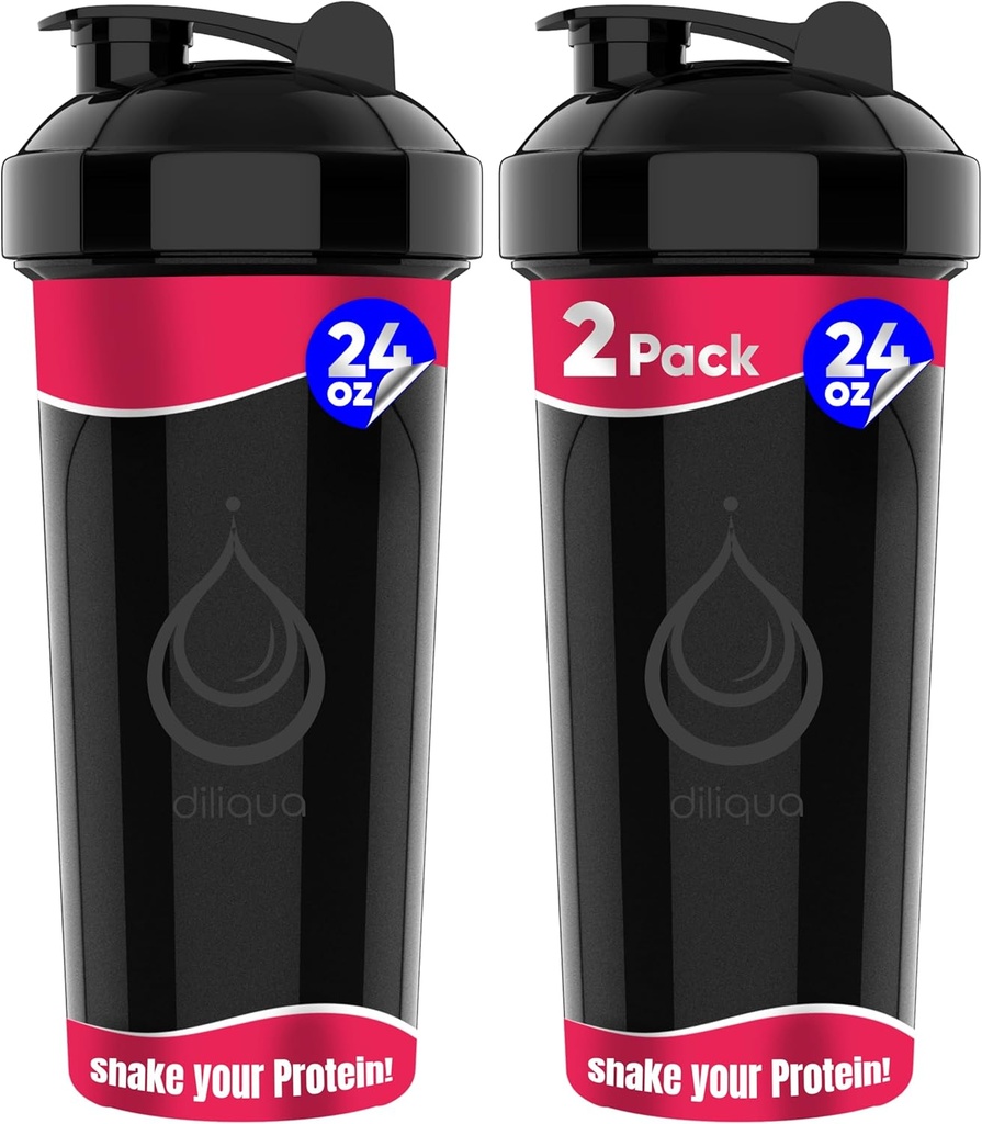 2 PACK, כפול 24 oz Shaker בקבוקים עם Powerful Wire Whisks למיקסים חלבונים | Leakהוכחה בלנדר שרקר בקבוק (שחור) BPA-Free & Dishwasher בטוח | Shaker Cup for חלבונים Shakes