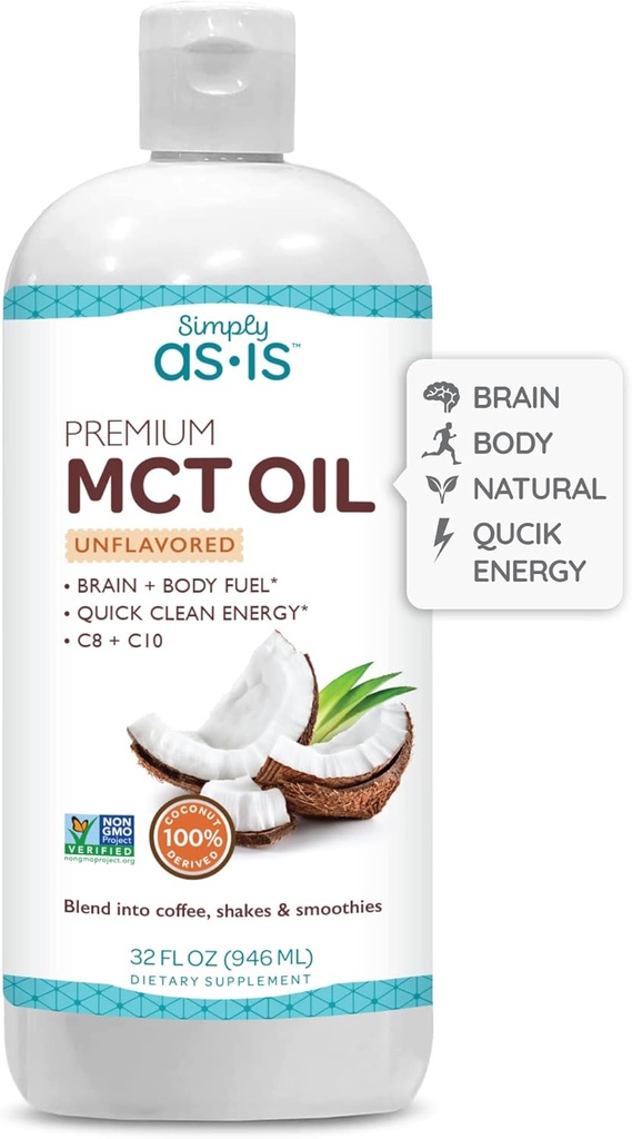 AS-IS פשוט Premium MCT שמן C8 & C10 | Unflavored | 100% מ- non-GMO קוקוס | מושלם לקפה בוקר | אנרגיה נקייה מהירה | 32 oz (63 משרתים)