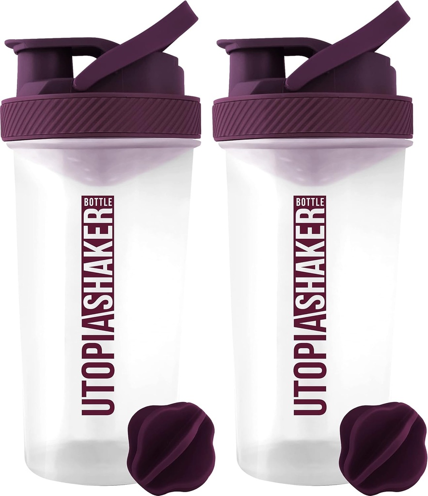 אוטופיה הביתה חלבונים Shakerבק - (Pack of 2) 28-Ounce Shaker בקבוקים למיקס חלבונים - Fitness Sports Classic Proteiner Shaker Bottle (Clear/Plum)