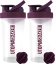 אוטופיה הביתה חלבונים Shakerבק - (Pack of 2) 28-Ounce Shaker בקבוקים למיקס חלבונים - Fitness Sports Classic Proteiner Shaker Bottle (Clear/Plum)