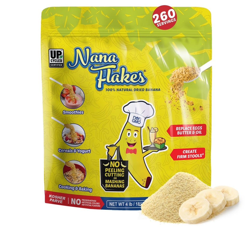 Nana Flakes 100% טהור בננה פלאקס אבקת מזון 4 lbs - מקור גדול של Potassium & סיבים, לבריאות העיכול ו Occasional Diarrhea, Meal Thicking - Natural & Soothing (4 lbs Bag)