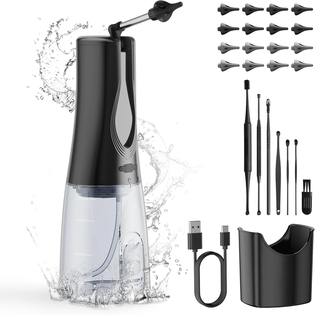 אוזן Wax Removal ניקוי Kit - BANKKY Electric Ear Cleaner עם 7 Pcs אוזניים Pick & 16 Replaceable Eartips ו 3 מצבי ניקוי, מים מופעל ערכת השקיה עבור מבוגרים וילדים, בטוח ויעיל