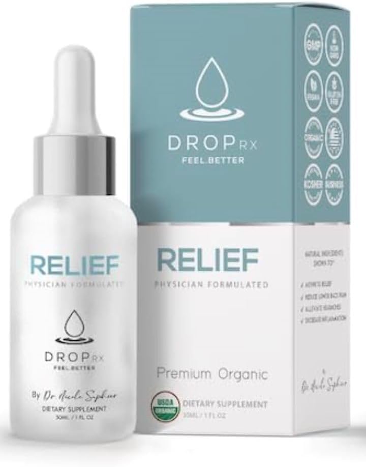 DropRx הקלה על ידי ד"ר ניקול ספיר - Devils Claw & אורגני ג'ינג'ר Root Extract, תומך בריאות משותפת בריאות ו- Digestive בריאות, אורגני, Non GMO, טבעוני, Gluten Free & כשר, מיוצר בארה"ב (2 Fl Oz)