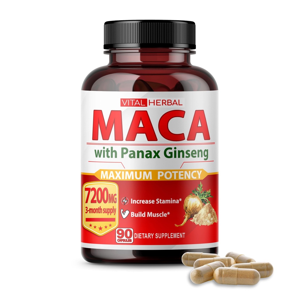 Vital Herbal Maca Root Complex with Ashwagandha, Tongkat Ali, Tribulus, Hory Goat Weed & Panax גינזנג - תמיכה צמחית לאנרגיה וביצועים - 90 יום אספקה