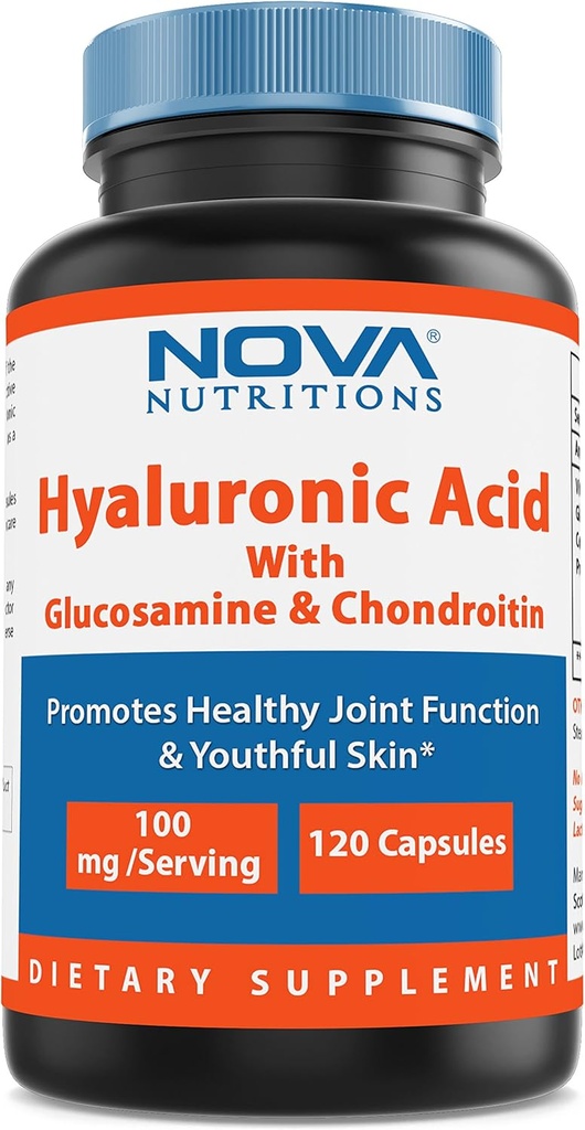 נובה Nutritions Hyaluronic Acid 100 מ"ג / ראוי - מקדם עור צעיר ויעיל תפקוד משותף 120 קפסולות
