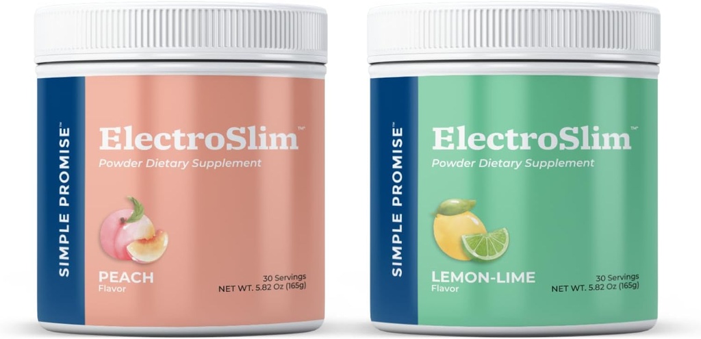 Simple Promise ElectroSlim Bundle Flavor - לימון Lime ו Peach - תמיכה באבקת אלקטרוליטט ללא סוכר עם אלקטרוליטים חיוניים - No Sugar Formula for Daily Energy Balance