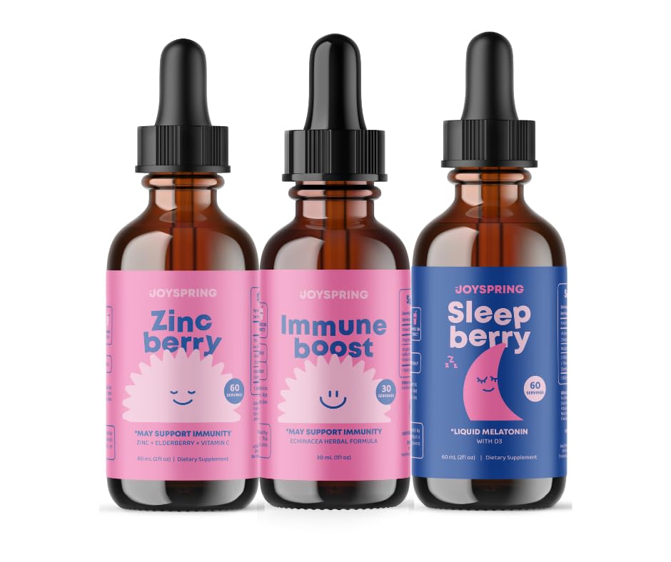 JoySpring Zinc עם תוספי ויטמין C לילדים, Immune Boost עבור מערכת החיסון תומכת, ומלטונין טיפות עבור ילדים ישנים תמיכה