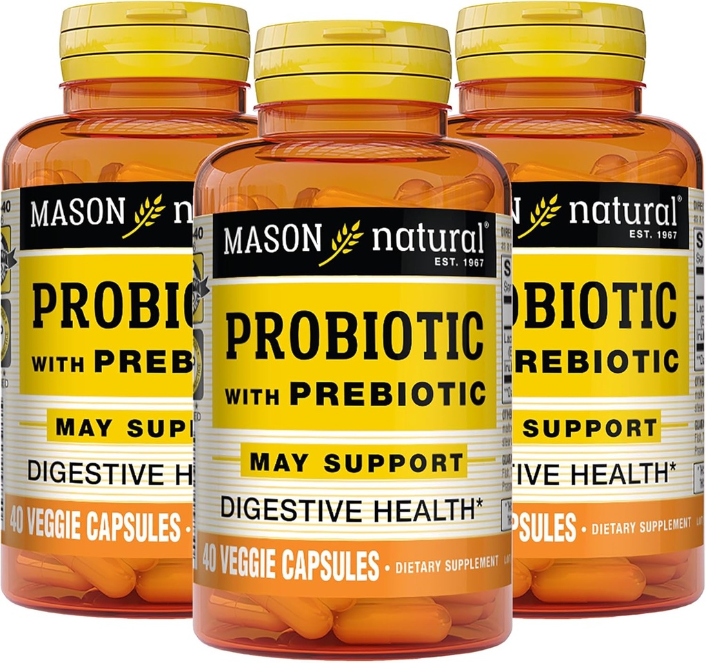 מייסון פרוביוטיקה טבעית עם Prebiotic, 120 יום אספקה לתפקוד תקין ושיפור בריאות Gut, 3 Pack