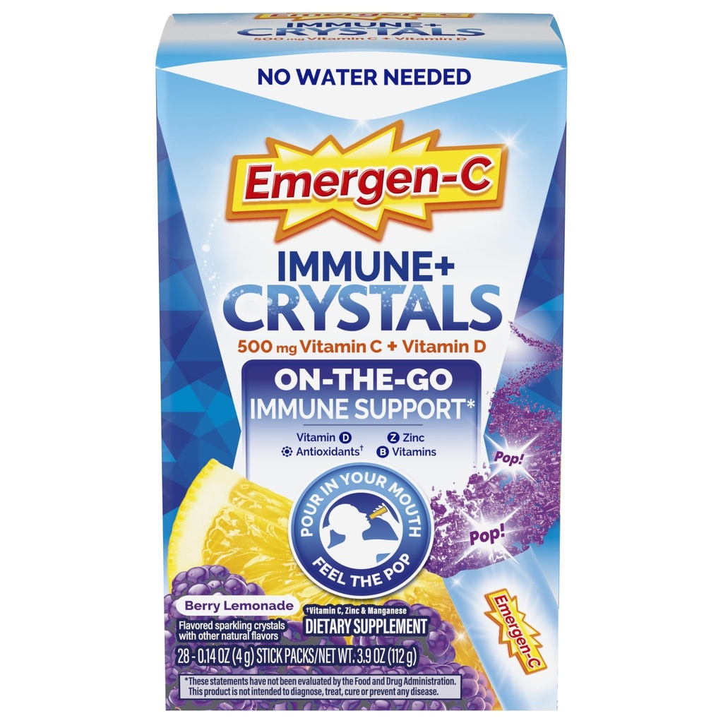 מתפתח-C Immune Plus Crystals, On-The-Go Immune Support Supplement with ויטמין C, ויטמין D, ויטמין B, ויטמין B, Zinc and Manganese, ברי לימונדה, Back to School Essentials - 28 Stick Packs