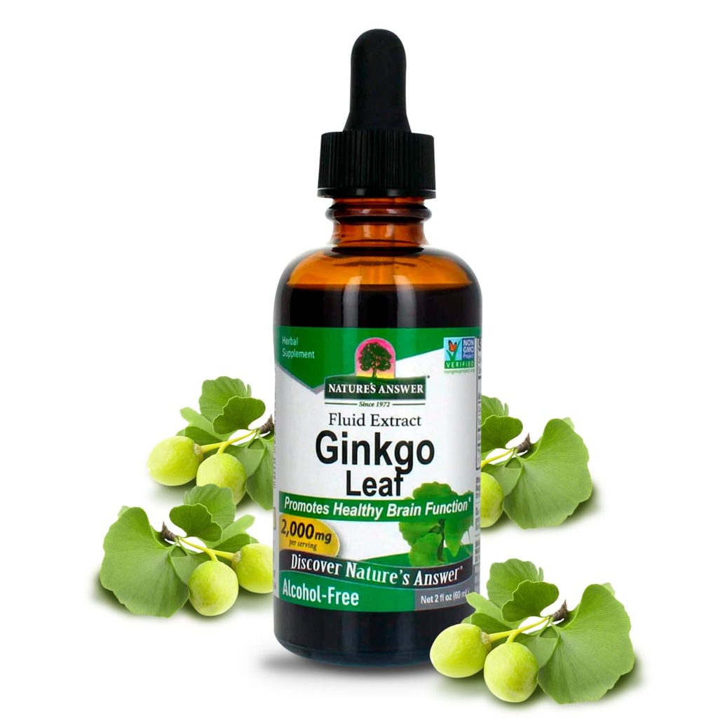 Nature's answer אלכוהול חינם גינקו 2000mg 2oz לחלץ | Stimulates Memory, Mood & Concentration