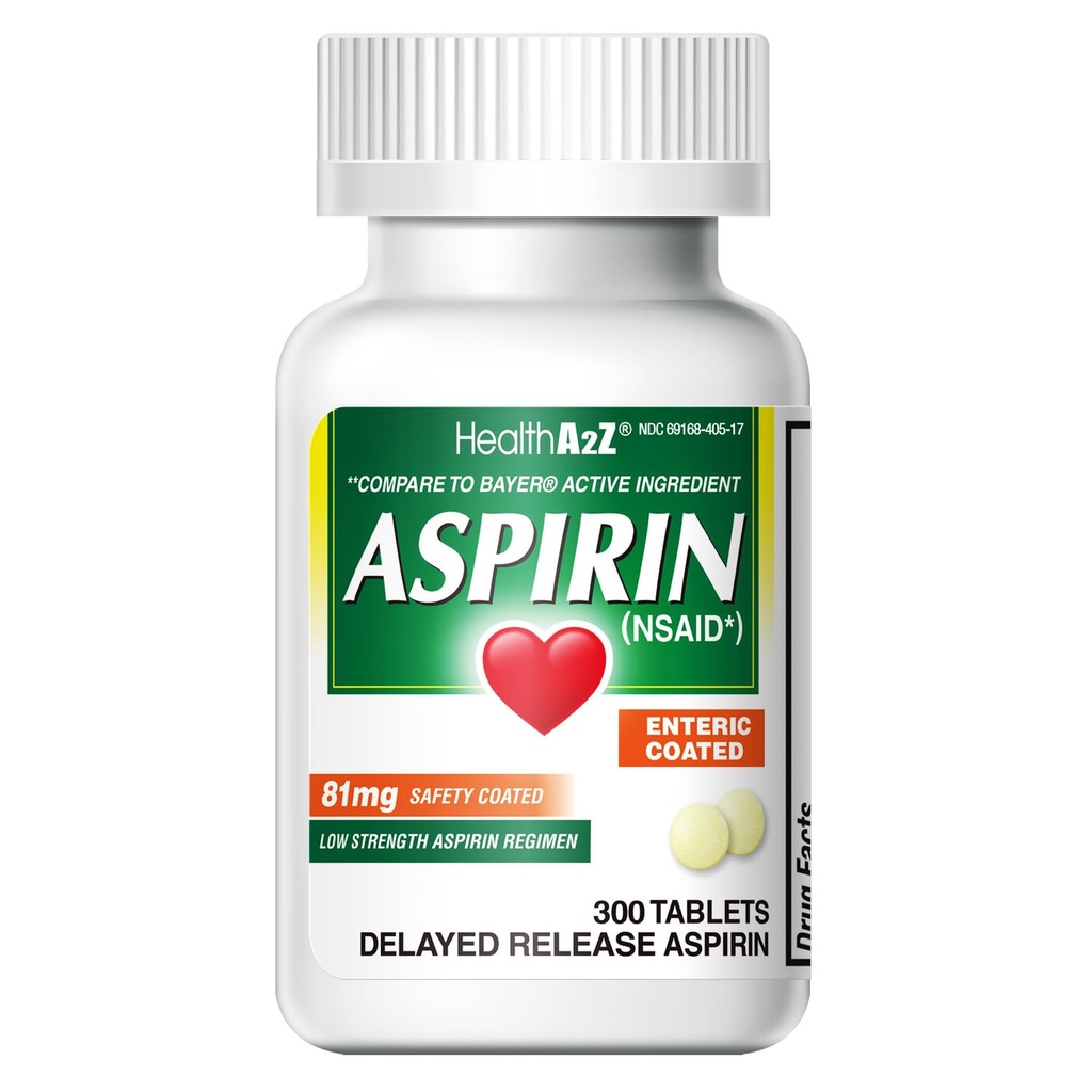 בריאותA2Z® Aspirin 81 מ"ג | כוח נמוך | Enteric Coated | Pain Relief | צמצום כאבי כאבי בטן קטנים וכאבי כאבי כאבי בטן & Cramps