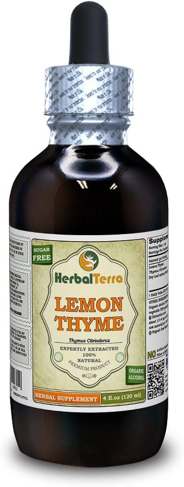 לימון Thyme (Thymus x Citriodorus) Tincture, אורגני Dried Herb נוזל לחלץ (שםBrand: HerbalTerra, Proly Made in USA) 4 fl.oz (120 מ"ל)