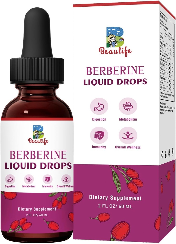 Berberine HCL תוסף - Berberine נוזל טיפות עם שורש מוזהב, Artichoke Leaf, Ceylon Cinnamon, Berberine Veggie תוספת עבור Immune, מערכת העיכול ותמיכה בריאות הלב