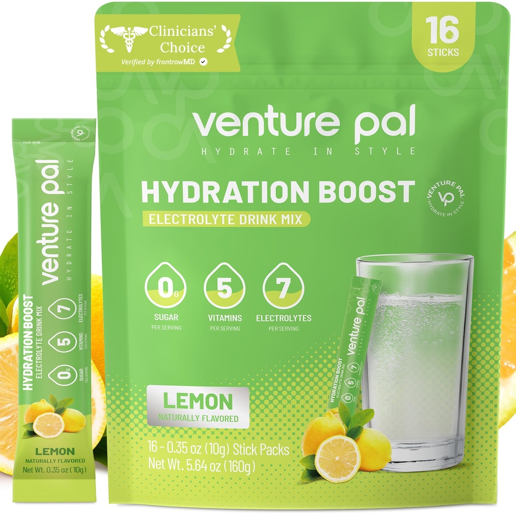 Venture Pal Sugar Free Electrolyte אבקת Packets - נוזל יומי הרביעי לשתות לערבב עבור הידרה מהירה & Party Recovery | 5 ויטמינים ו 7 אלקטרוליטים