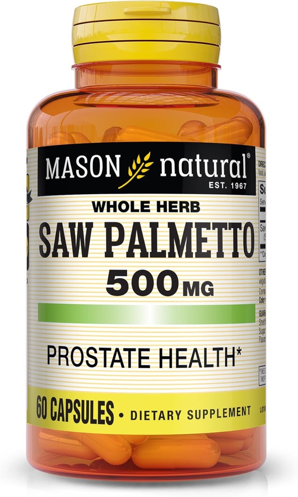 MASON NATURAL Saw Palmetto 500 מ"ג, תומך Prostate Health & Urinary function, 60 קפסולות