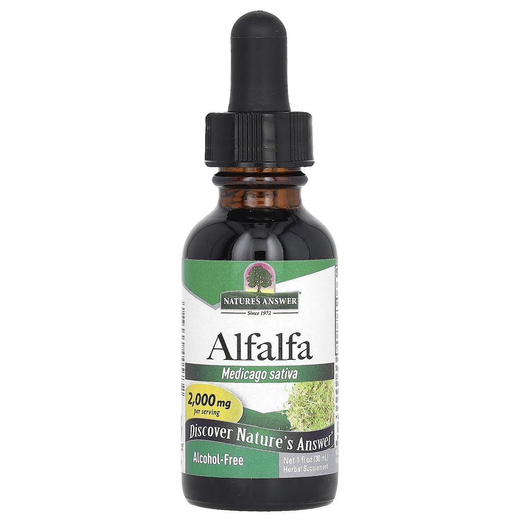 מקור: Nature's answer Alcohol-Free alphalfa Herb Extract, 1-Fluid Ounce תומך במערכת החיסון, דם, עיכול, רמות אנרגיה - עוזר עם Detoxification