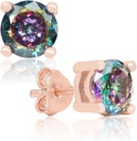 מבוסס יד רוז זהב פלטה טבעי Mystic Topaz סטרלינג Silver Stud אוזניים
