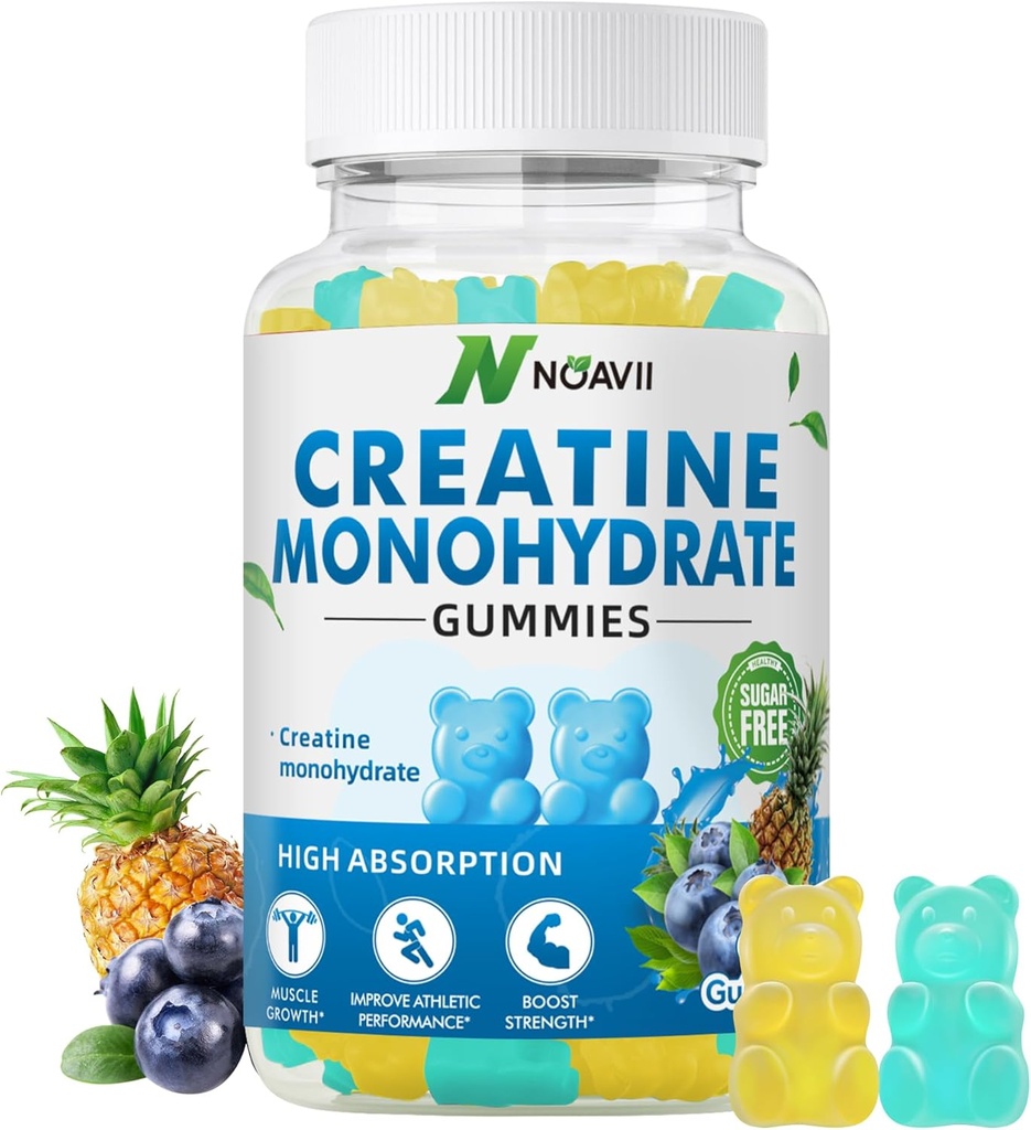 Creatine Monohydrate חניכיים 5000 מ"ג עבור גברים ונשים, Chewables Creatine Monohydrate עבור כוח שרירים, שריר בונה, אנרגיה Boost, תוספת טרום עבודה (90 Count)- Blueberry Pineapple Pineapple