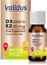 VALIDUS ויטמין D3K2 טיפות - ויטמין D3 + K2 MK-7, 250 טיפות נוזליות, שיפור Absorption עבור Bone & Heart Health, תומך בתפקוד Immune, non-GMO, Gluten-Free, Easy לשימוש, 10 מ"ל