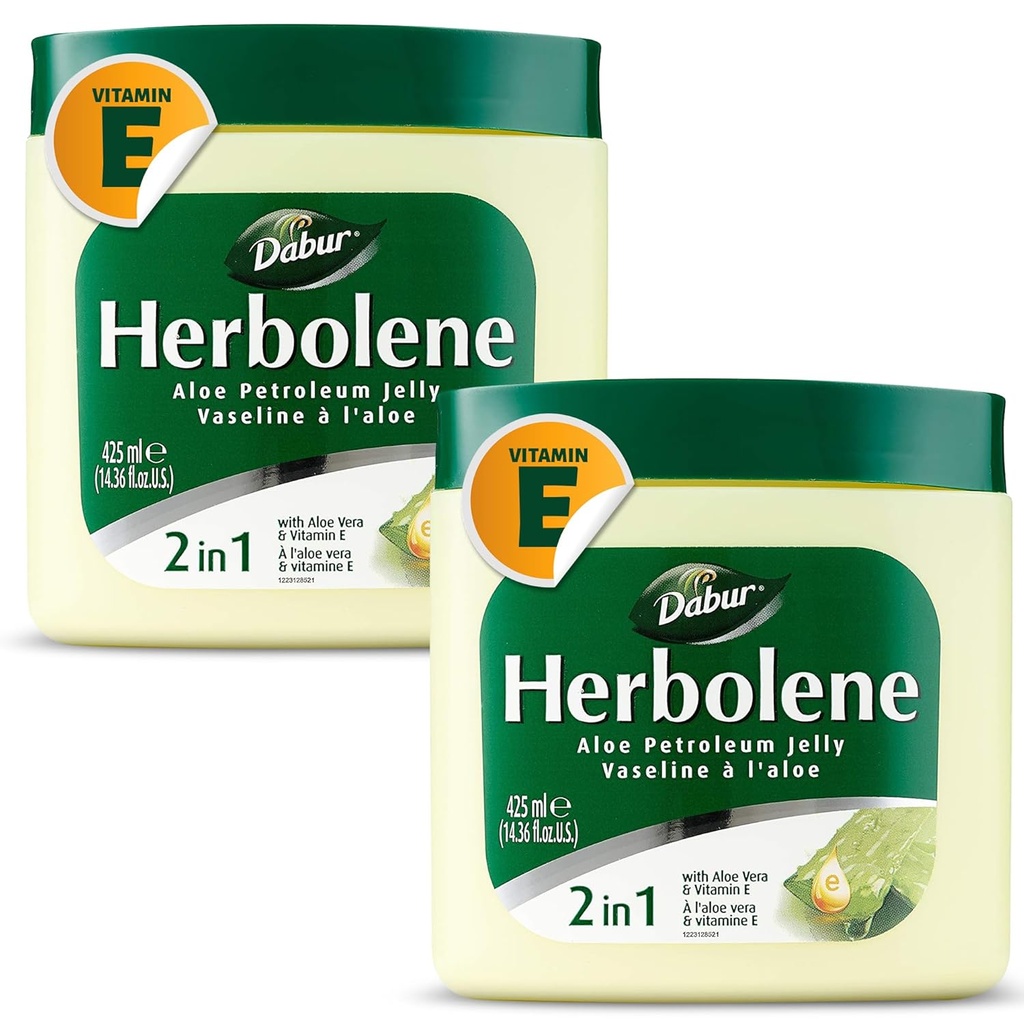 Dabur Herbolene Aloe Vera Gel Jelly -Enhanced עם ויטמין E עבור Deep & Intensive Skin Moisturization - Gentle on Sensitive Skin - Nourishing Bliss and Lasting hydrotion - 425 ML (Pack of 2)