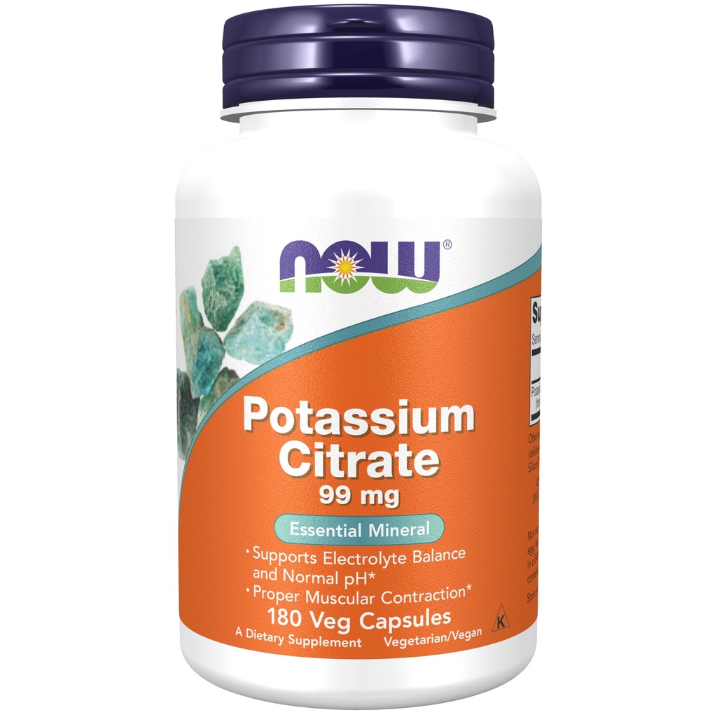 עכשיו תוספי מזון, Potassium Citrate 99 מ"ג, תומך אלקטרוליטזון ו pH רגיל *, מינרלים חיוניים, 180 קפסולות veg