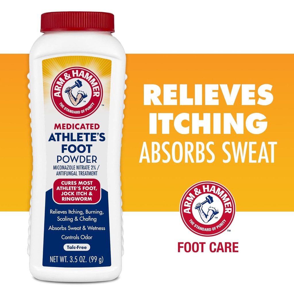 Arm & Hammer Athlete's Foot אבקת - טיפול אנטי פטרייתי לרגליים עם Baking Soda - Relieves Itching, Burning ו Odor - פרופורה קלינית פרופורה - 3.5 oz 4 Pack (4)