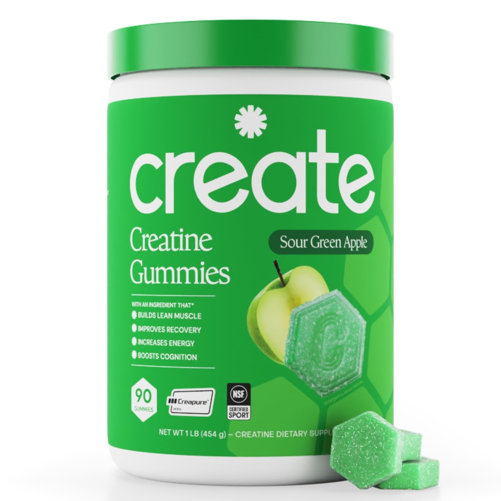 Creatine Monohydrate Gummies for Men & Women - Boost Focus, Power, and Endurance, Anti-Melting Formula, Vegan, Gluten-Free, non-GMO, 1.5 גרם קריאטין לחניכיים (Sour Green Apple, 90 ct)