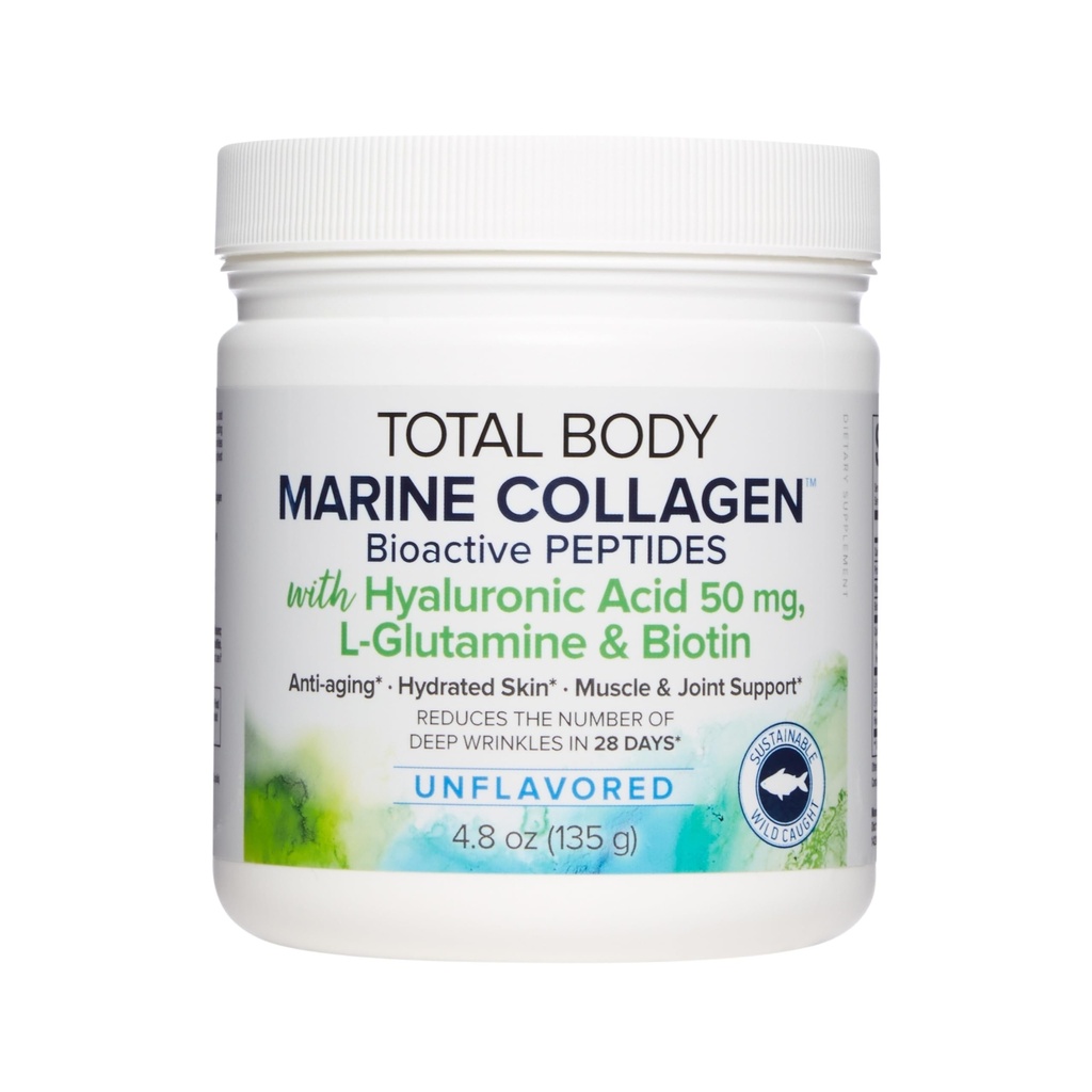 Natural Factors Total Body Marine Collagen, Bioactive Peptides אבקת עור בריא, שיער ופרקים, Unflavored, 4.8 Oz
