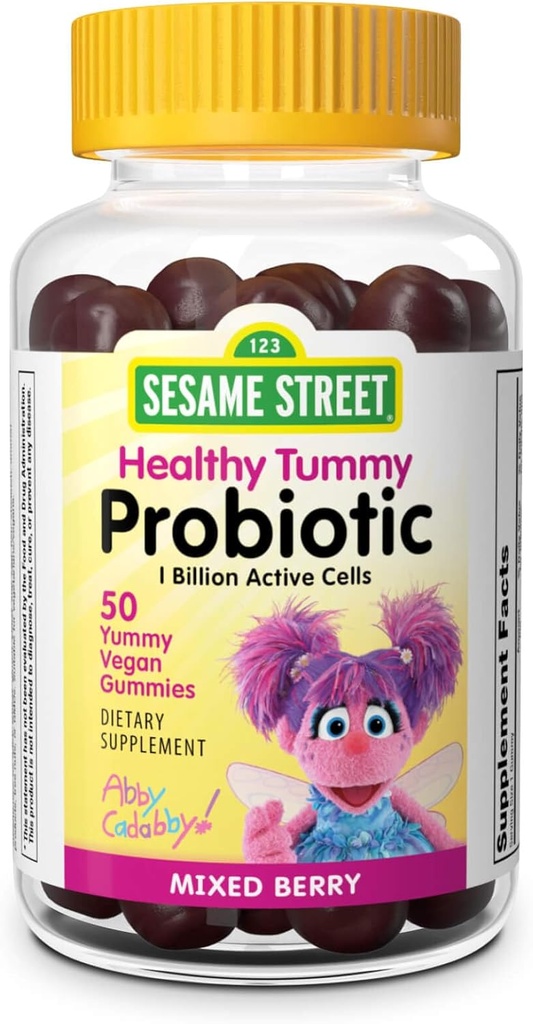 Webber Naturals Sesame Street Healthy Tummy Probiotics לילדים, 1 מיליארד תאים פעילים לחניכיים, 50 מסטיקנים, לבריאות העיכול, חינם של Gluten, חלב, בוטנים & Gelatin, טבעוני טבעוני