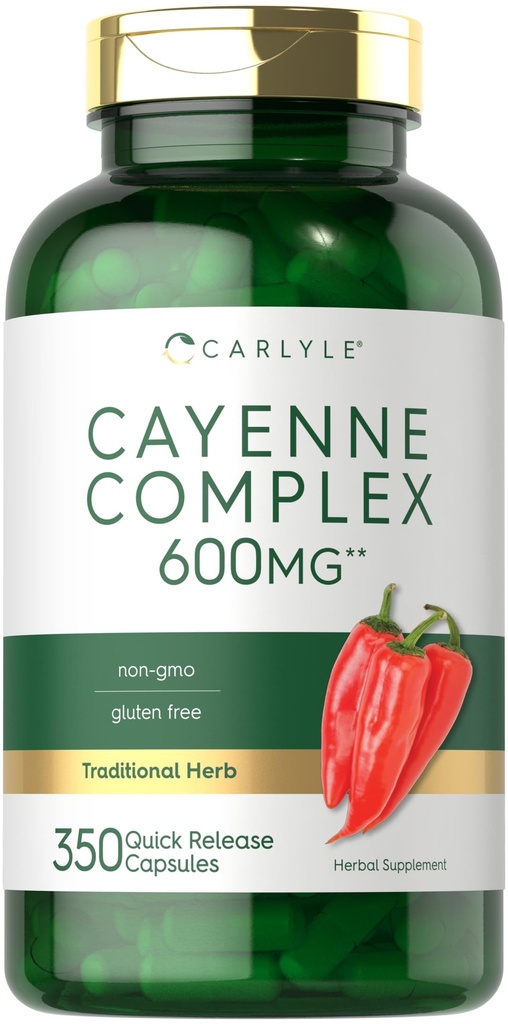 קרליל קייאן פפר קפסולות 600 מ"ג | 350 גלולות | Non-GMO, Gluten Free Supplement