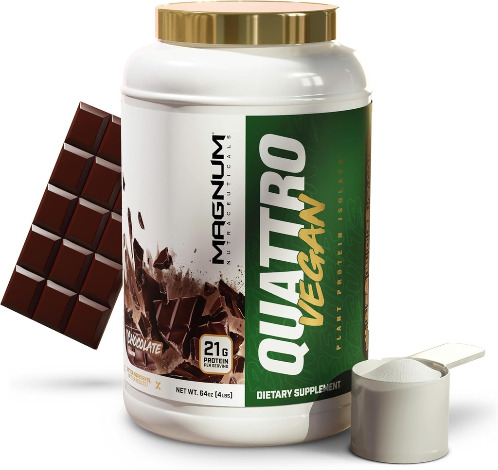 Magnum Nutraceuticals Quattro חלבון אבקת שוקולד 2lb - אבקת חלבון מבוססת צמחי פרימיום Isolate עבור צמיחה שרירים ושיקום