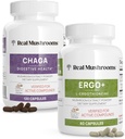 Real Mushrooms Ergothioneine (60ct) ו Chaga (120ct) Bundle עם Shiitake ו Oyster Mushroom - Longevity, Digestive Health - Gluten Free, non-GMO - תמיכה טבעית עבור הזדקנות בריאה