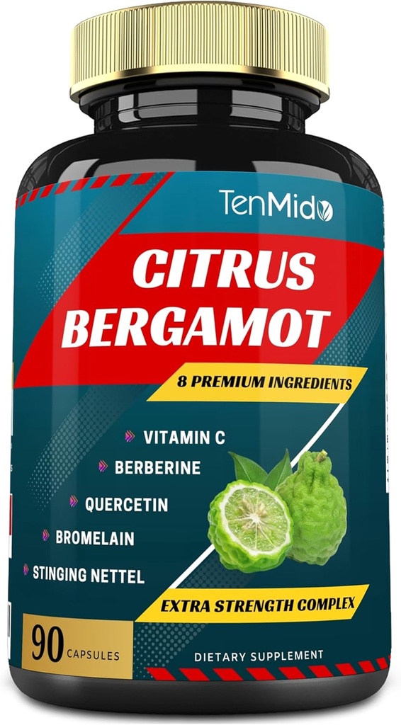 Citrus Bergamot לחלץ קפסולות עם ויטמיןC, Berberine, Quercetin, Bromelain, Echinacea, Black Pepper - 3 חודשים אספקה, 90caps