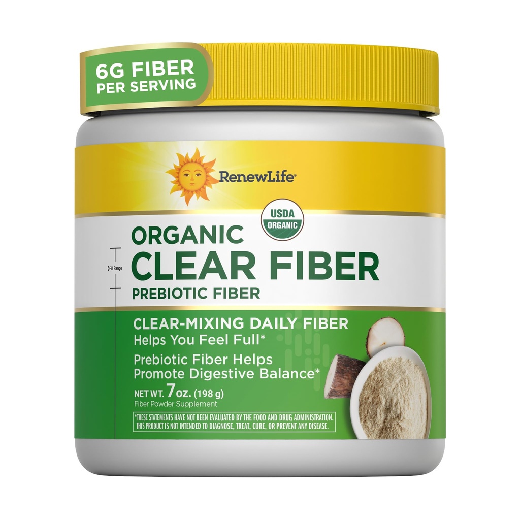 Renew Life Adultly Clear Organic Prebiotic Keto Friendly סיבים, אבקה, 7 oz. (Package May Vary)