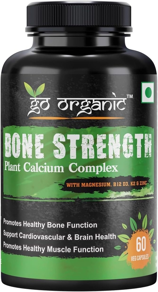 One Zone Bone Power - Plant-based Calcium, Magnesium, Zinc, ויטמין D3, VIT B12, K2 - GMO, Soy, Gluten Free Ingredients - Whole Food תוסף לבריאות העצם - 60 כמוסות ידידותיות טבעוניות