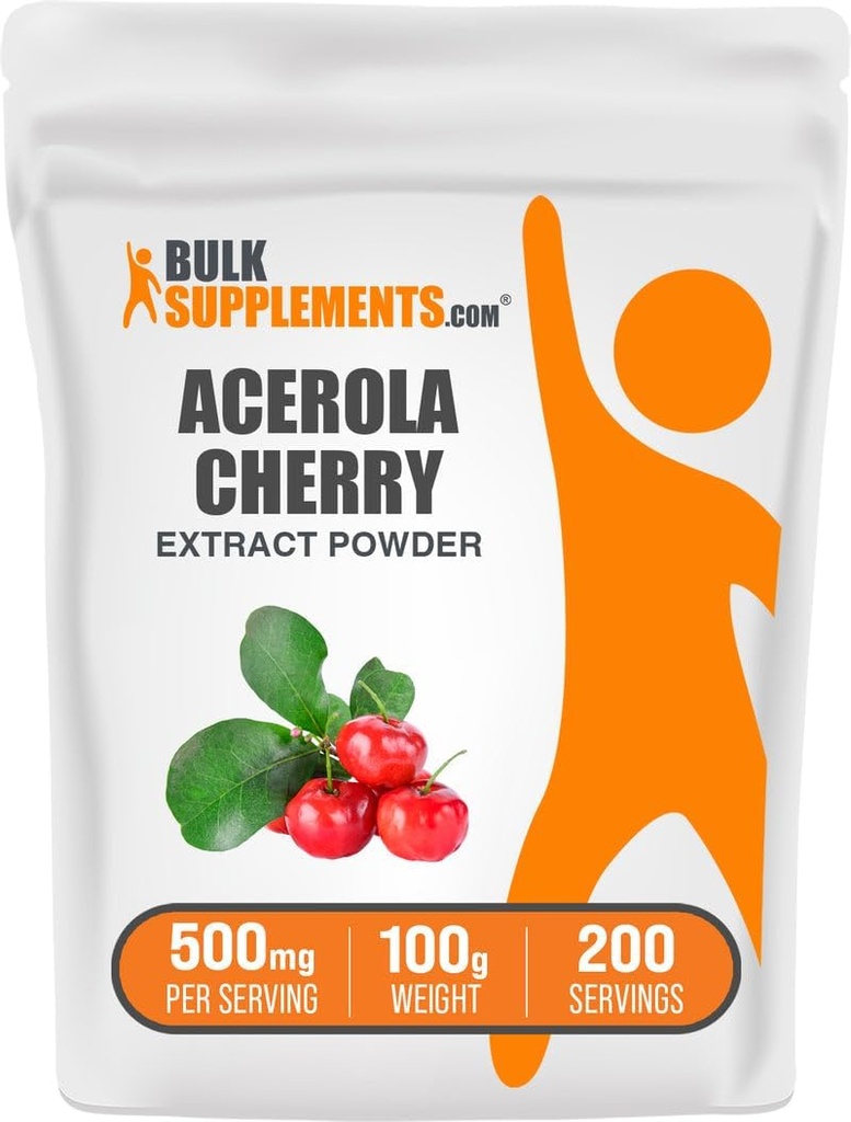 BulkSupplements.com Acerola Cherry לחלץ אבקת - ויטמין C טבעי, אבקת Acerola Cherry - טבעוני וגלוט חינם, 500 מ"ג לשרת, 100g (3.5 oz) (Pack of 1)