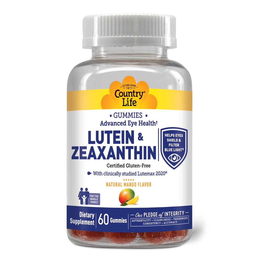 המדינה החיים Lutein Gummies עם Lutemax 2020, 60 Ct, Chewable Natural עין תמיכה תוסף, מריזה Lutein, Zeaxanthin, Eye Health & Macular Support, Non-GMO, פירות טבעיים Pectin, טבעוני טבעוני