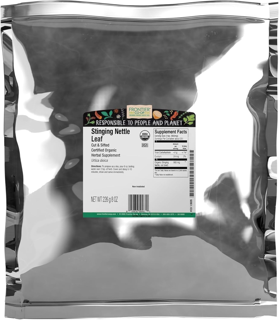 Frontier Co-op Organic Sting Nettle Leaf, 1lb Bulk Bag, Cut & Sifted - אידיאלי להכנת תה Nettle, כשר מוסמך מוסמך