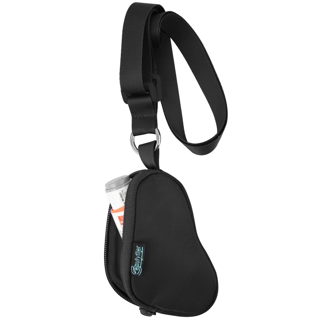 Beautyflier Asthma Inhaler Case Lanyard Holder Keychain Travel Handy Mini Bag for Adults and Kids, Is Notlude Inhaler (Black)