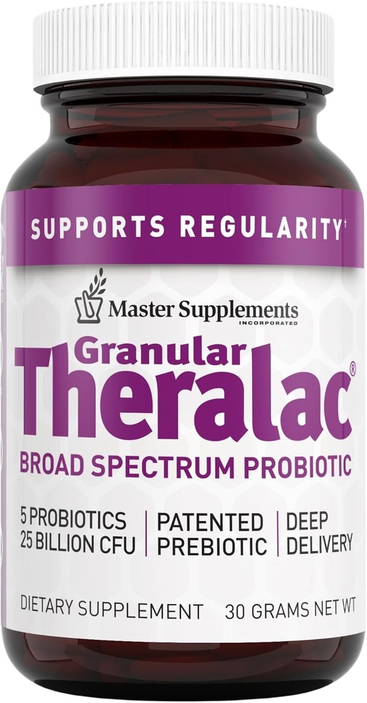תוספי מאסטר  Granular Theralac - 1.05 oz - Multi-Strain Probiotic אבקה עבור Optimal Gut בריאות - גדול לילדים - טבעוני, גלוט חינם - 40 משרתים