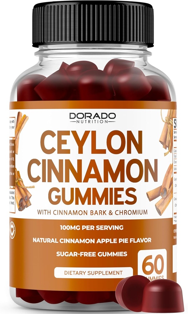 Ceylon Cinnamon Gummies (60 Count) Apple Cider Vinegar Cinnamon, Turmeric, Berberine & Geneseng for Digest כולל תמיכה ב-Ceylons - Vegan Safe & USA Made Made Made