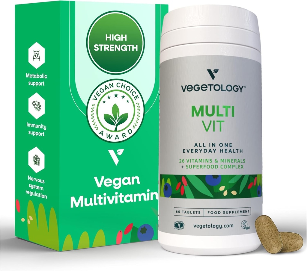 MultiVit Vegan Multivitamin תוסף, 26 ויטמין & מינרלים - תוספי ויטמין עבור Metabolic, Brain Function & Immune Support - Multivitamin for Women, Men & Children