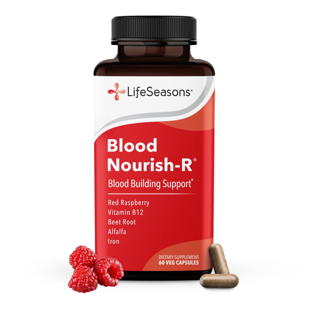 Life Seasons Blood Nourish-R - Iron Deficiency Supplement - תומך באנמיה, Fatigue, Paleness & Dizziness - No Constipation - Blood Building - Iron, alphalfa, Raspberry & ויטמין B-12