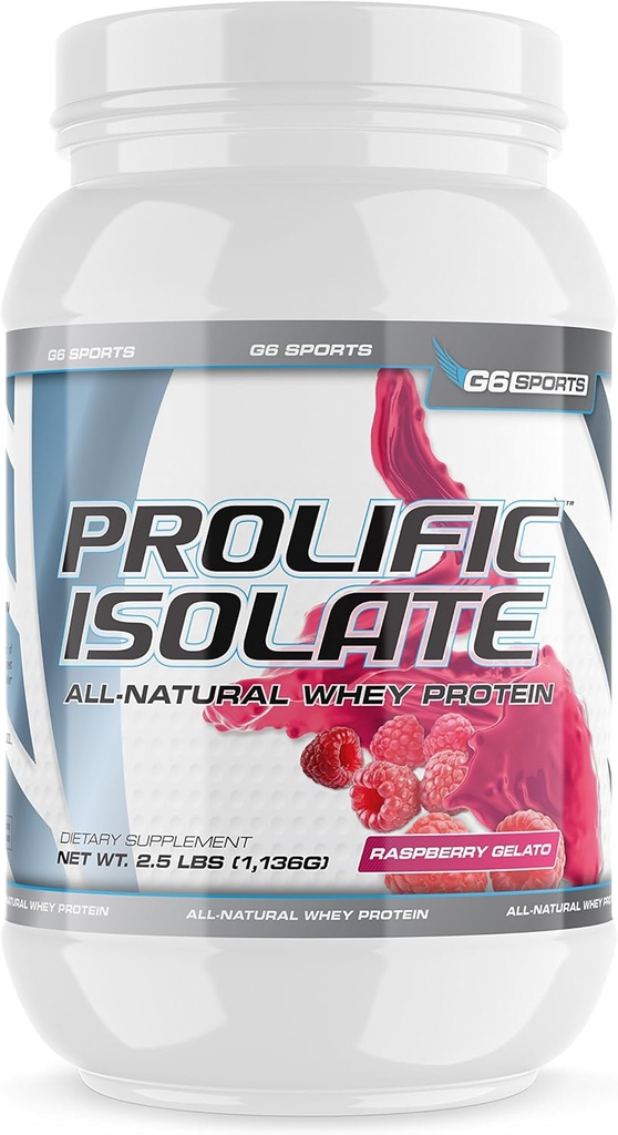 G6 Sports Nutrition Prolific Isolate All Natural Whey חלבון Isolate (Gluten Free, Lactose חינם, Soy Free, Stevia Sweetened, 25g חלבון, 100 קלוריות) - 2.5lb ג'ארטו גלאטו
